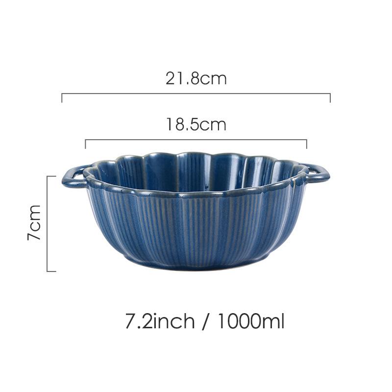 

7,2-дюймовая японская миска для лапши рамен, керамическая суповая миска с ручкой, миска для смешивания салата и пасты, столовая посуда, безопасная для микроволновой печи синий