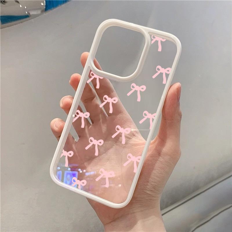 Fashionable Red Pink Bow Phone Case For iPhone 15 16 Pro Max Plus 16E 14 13 12 11 Pro Max XR X XS Max 7 8 Plus SE Clear Cover