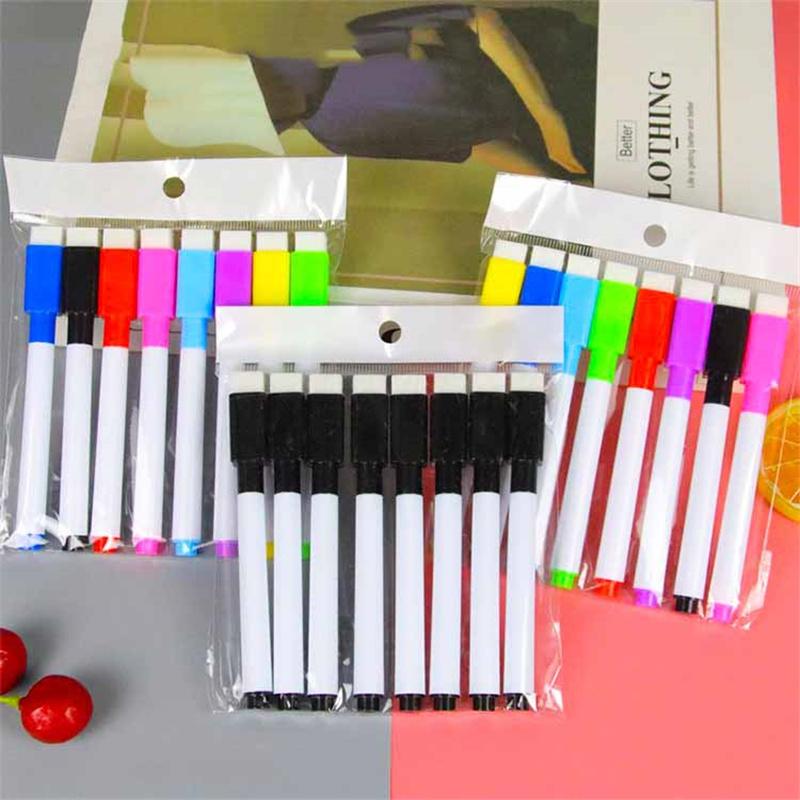 8pcs/set Erasable Whiteboard Markers Vibrant Colors & Black for Kids Drawing Office & School Stationery Gift