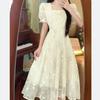 Plus size French style Fresh Dress Women Summer Gentle Embroidery Long dress Chubby Girl Belly Covering Slimming A- line Skirt.