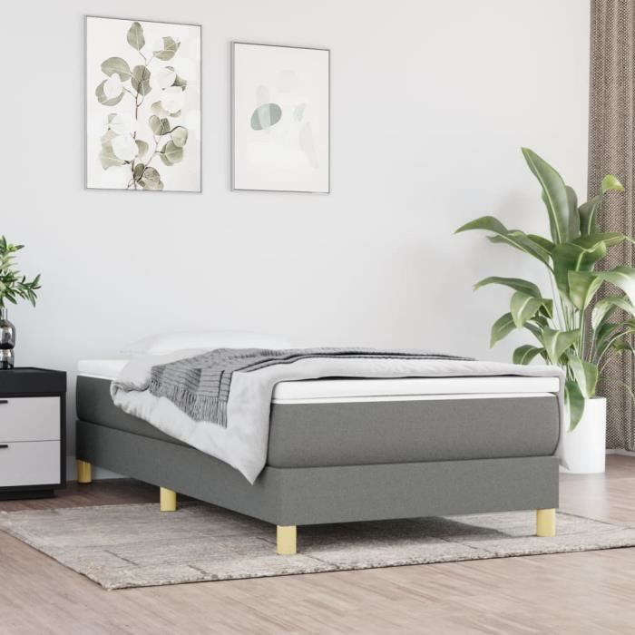 3144144 vidaXL Divan Bed with Mattress Dark Grey 90x200 Cm Fabric