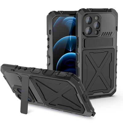 Stoßfeste Metallpanzer-Telefonhülle für das iPhone 14 15 Pro Max 15Plus mit Ständer, vollständig umwickelter Silikagel-Hochleistungsabdeckung