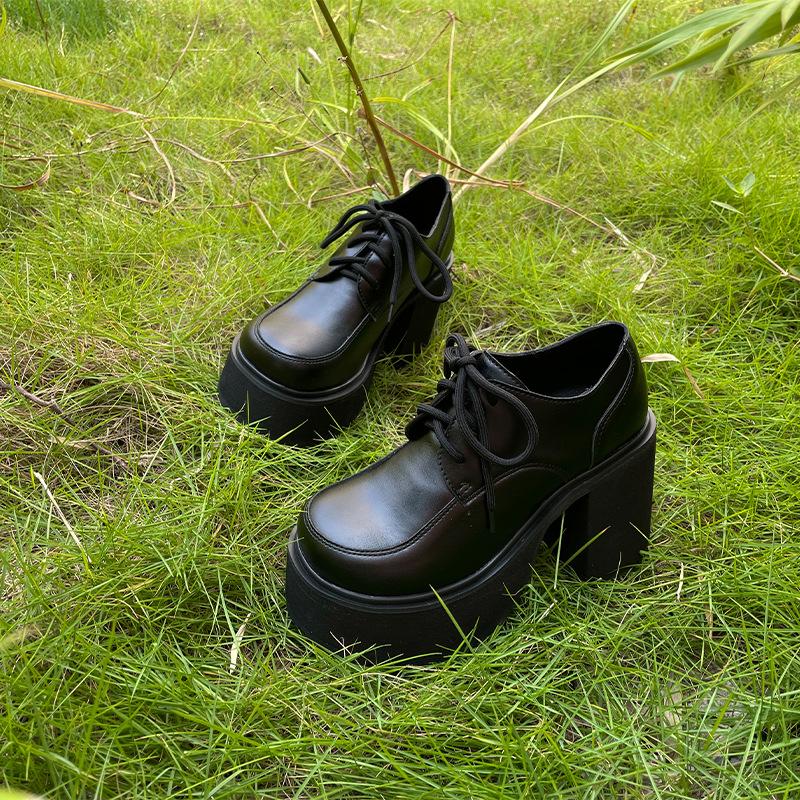 Fashion 10cm Thick Heel Waterproof Platform High Heels Female Spring /autumn Large Size Lace-up Single Shoes Men and Women The Same