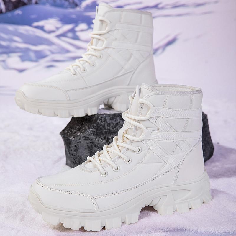 TUINANLE Women's Winter Boots Outdoor Anti-Slip Warm Plush Lined Cotton Shoes Casual Lace-Up Sports Shoes Men