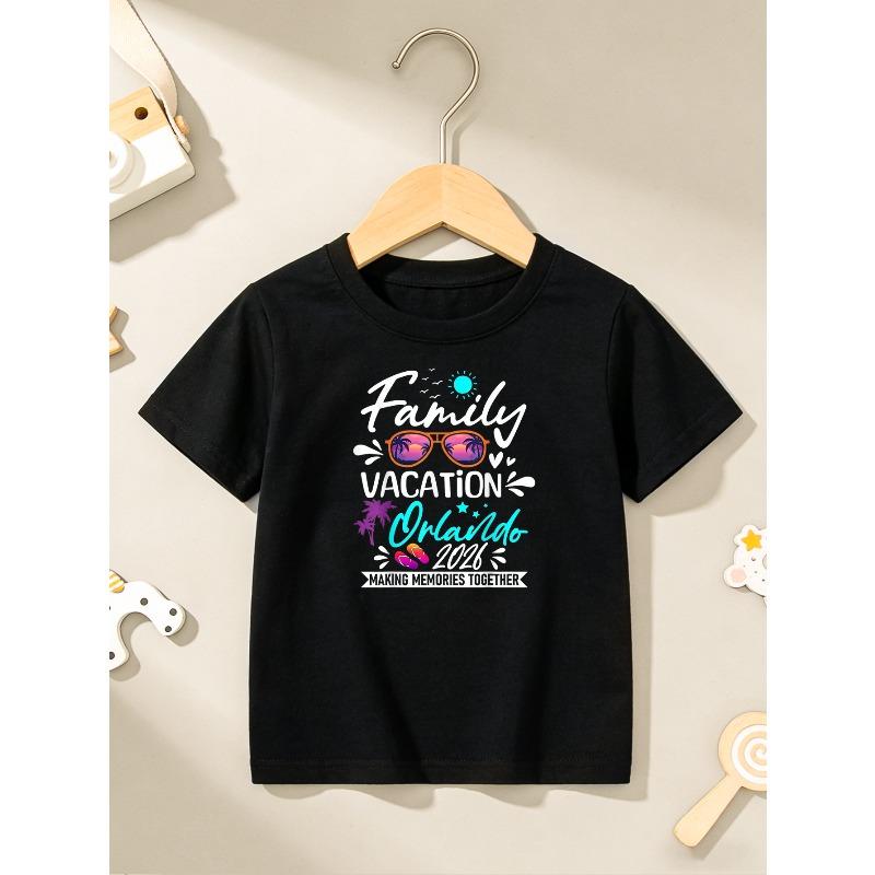 European Size Boys Round Neck Short Sleeved T Shirt Orlando Childrens Family Vacation Souvenir