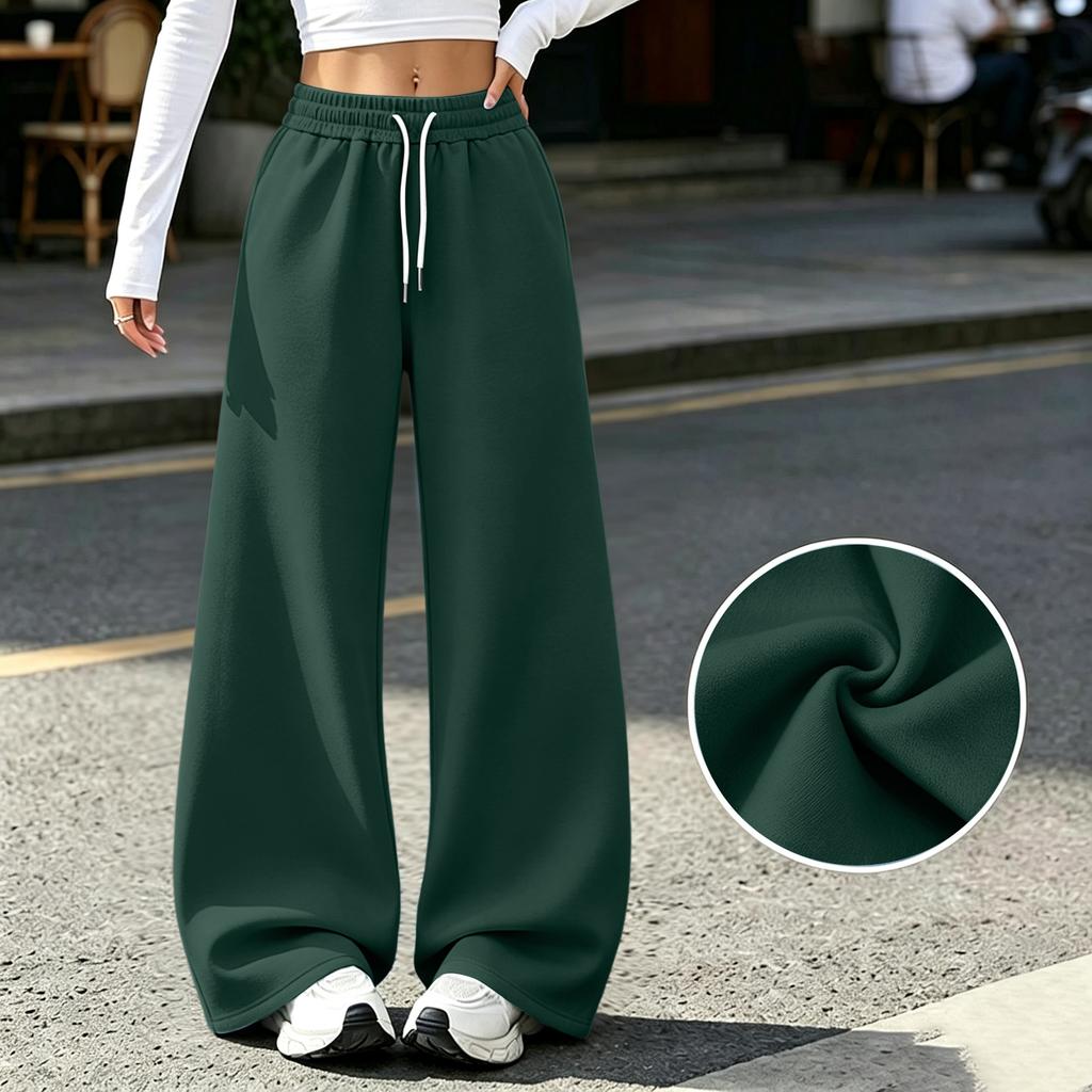 Women's Casual Wide Leg Sweatpants with Pockets Lined Drawstring Joggers for or Athletic Wear