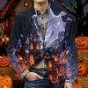 Men's Halloween Print Corduroy Warm Blazer Jacket with Pockets Casual Suit Coat Long Sleeve Button Front Outerwear for Fall