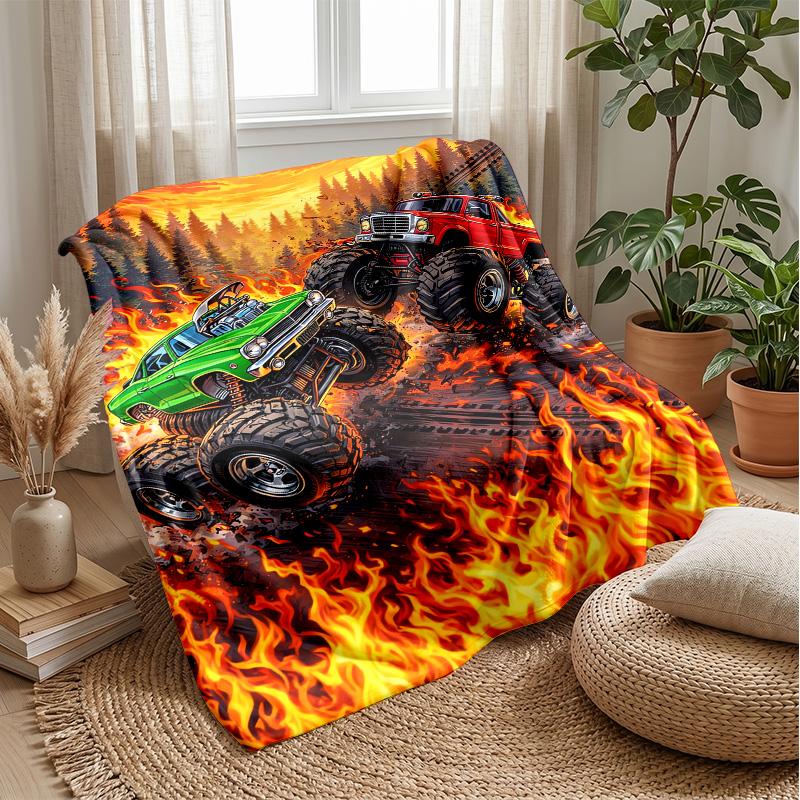 Monster Truck Chaos Theme Blanket Lightweight Warm Flannel Blanket Decorative Throw Blanket for Home Decoration