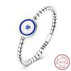 Original Real 925 Sterling Silver Blue Eye Ring For Women Men Size Adjustable Circular Open Ring Simple Jewelry Gift