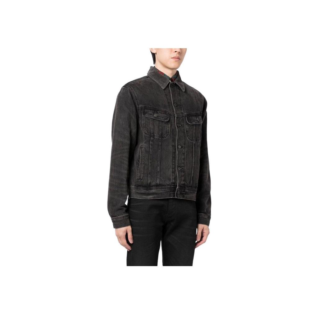 Polo Ralph Lauren Solid Color Single Breasted Polo Collar Long Sleeve Denim Jacket Men Jackets Black 710878854-001