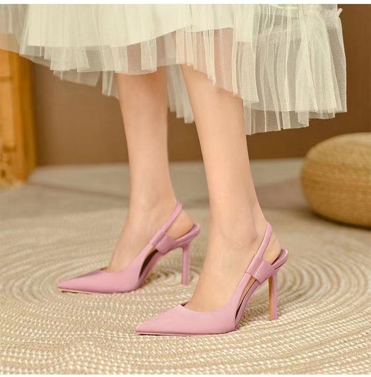 Satin Blue Pointed Toe High Heels with Back Strap - Women's Spring/Autumn 2023 Sandals