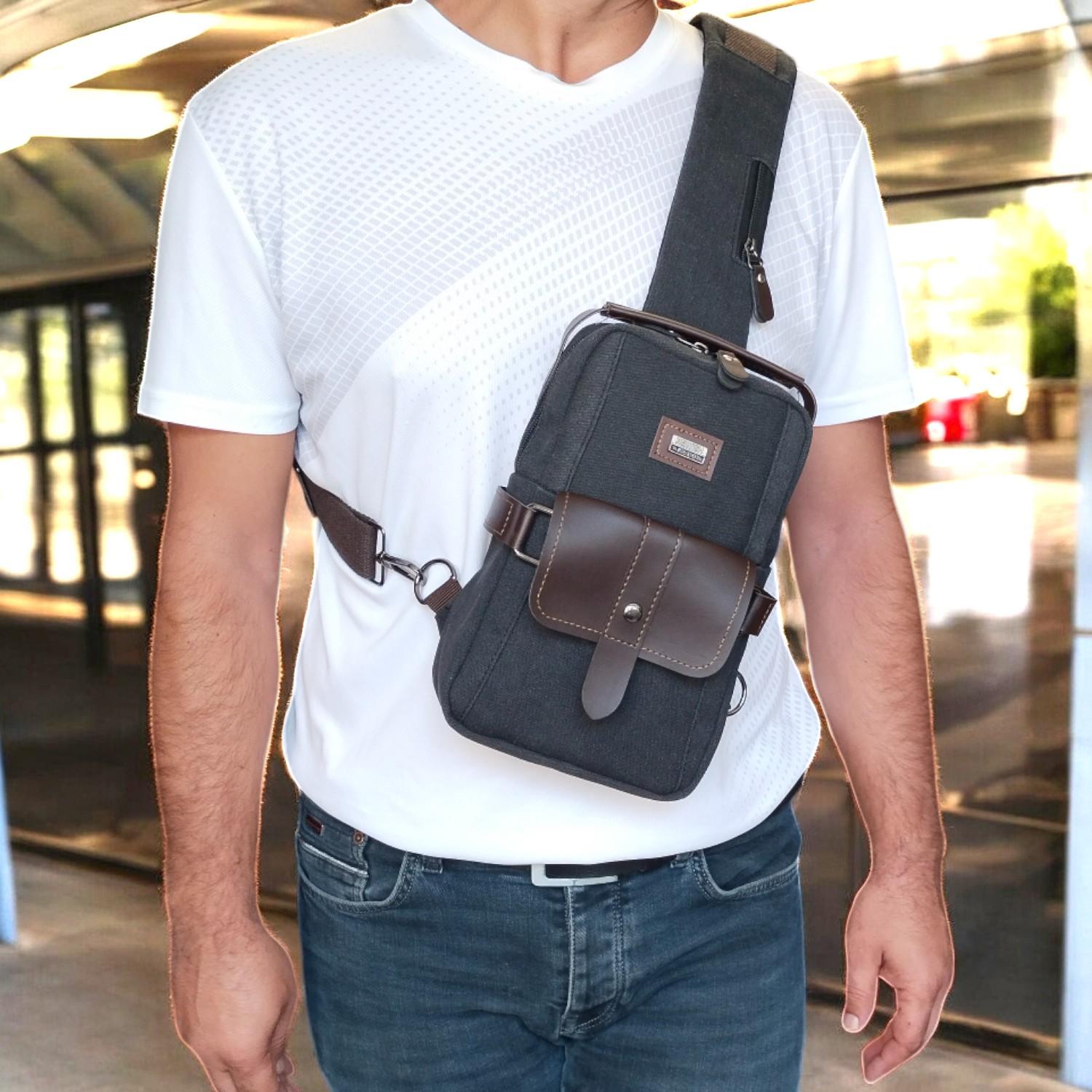 

Lederax Canvas Fabric Hand and Chest Bag with Double Side Straps LD502 чёрный