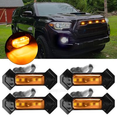 4pcs 12V Amber Yellow Orange Front Grille LED Light with Wiring Harness Kit For Toyota Tacoma 2016 2017 2018 2019 2020 w/TRD Pro