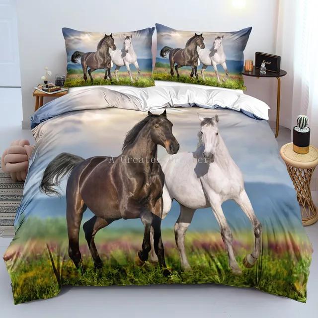 Horses Printed bedding Set Twin Full Queen King Duvet cover Comforter cover set Soft Quilt Pillowcase Animals Bed Linen for gift