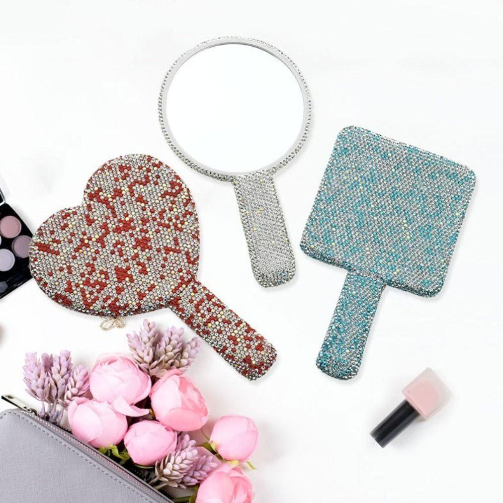 Strass-Kosmetik-Handspiegel Runde Quadratische Herzform Handspiegel Niedlicher Make-up-Spiegel