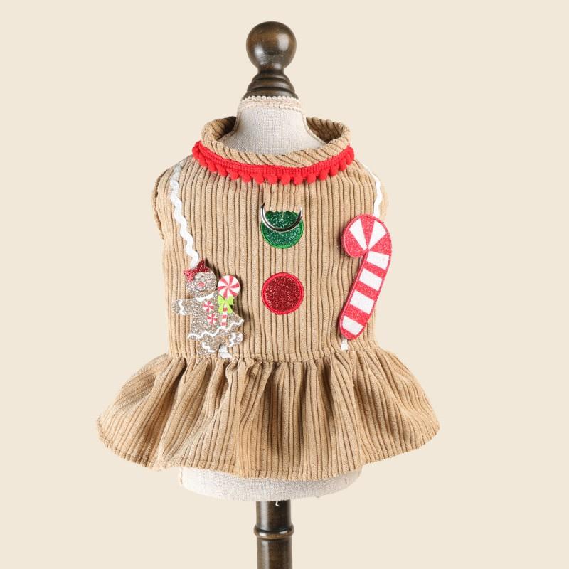Pet Dog Costume Small Breeds Puppy Candy Cane Gingerbread Dress Two-Legged Outfit