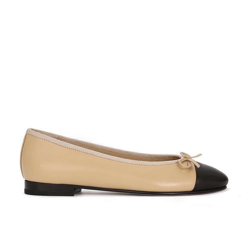 

Sheepskin version Su Yinyin, the same flat-bottomed French small fragrant style color matching bow, small round head commuting elegant single shoe 35