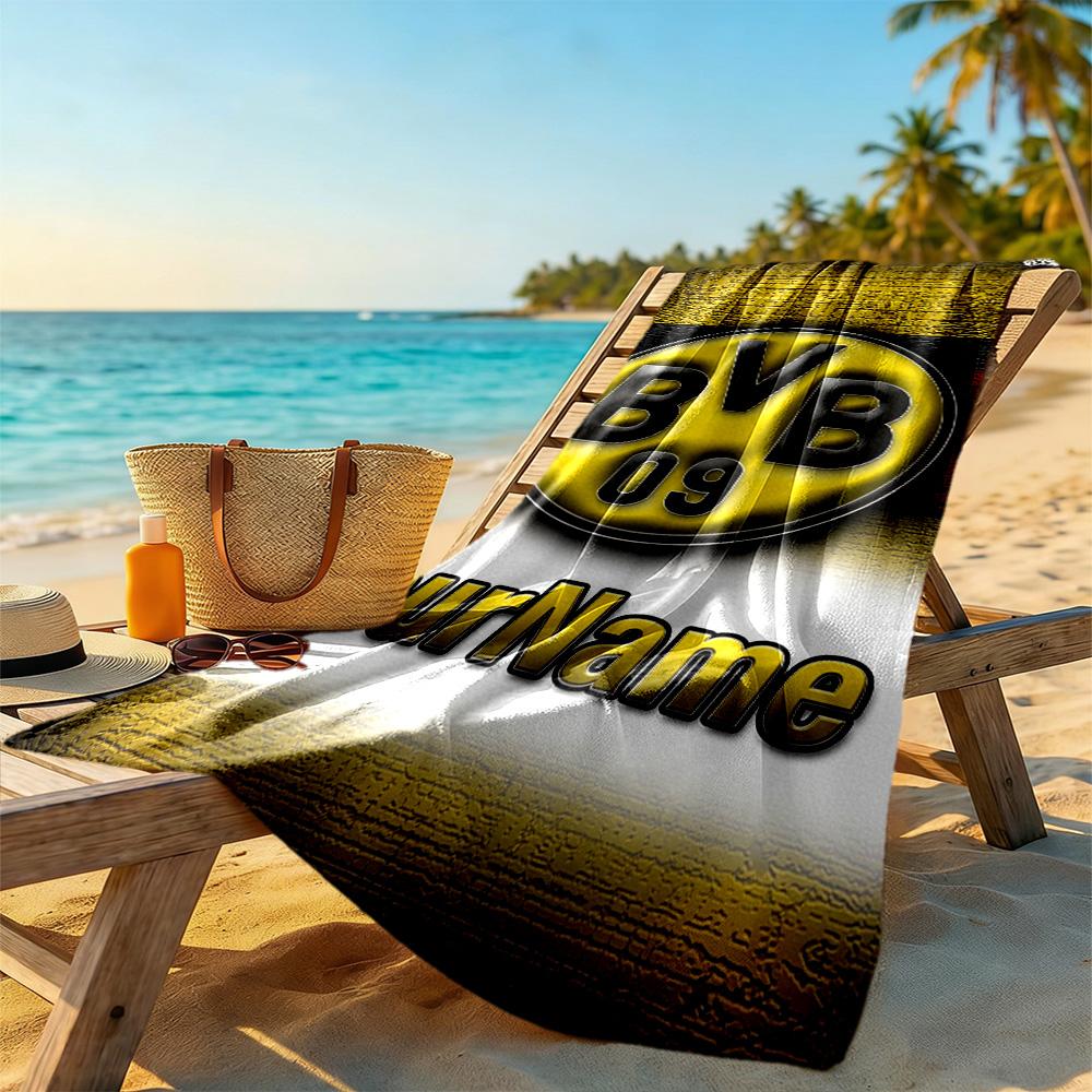 Borussia Dortmund Customize Text Beach Towel High Absorbency & Quick-Dry Ideal for Travel Outdoor Swim Pool Yoga Surf Camping Hiking Gym Gift Holiday