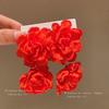 Silver needle fabric orange flower earrings simple Chinese style exaggerated earrings niche high-end fashion earrings