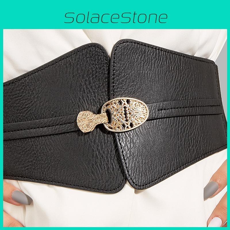 Fashion Gold Buckle Decoration Women Casual Black Faux Leather Belt For Daily