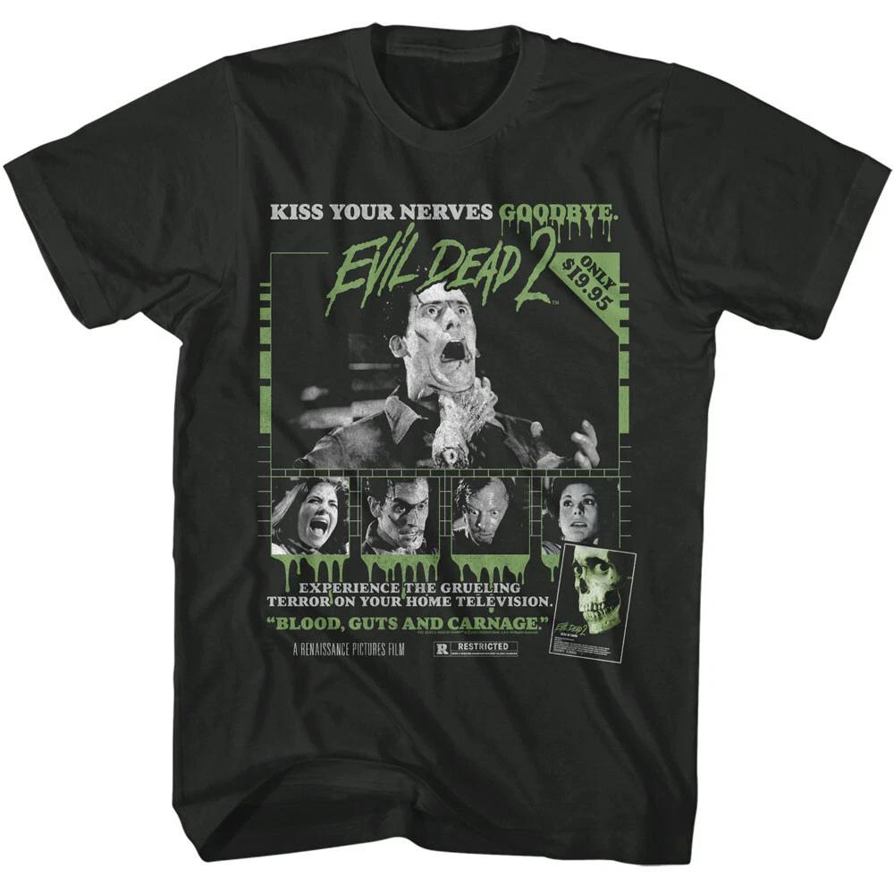 The Evil Dead 2 Movie Poster Kiss Your Nerves Goodbye Ash Williams Men s T Shirt L