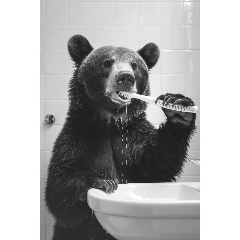 Black And White Cartoon Abstract Cute Animals Duck Hippo Panda Alpaca Brush Teeth Posters Canvas Prints Art Home Room Wall Decor