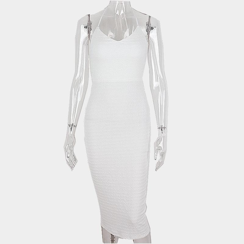 Elegantní Dlouhé Šaty bez Rukávů Y2K Léto Odhalená Záda Slim Hluboký Výstřih Dámské Šaty Módní Jednobarevné Pletené Streetwear Klubové Župan