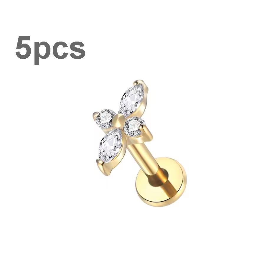 5Pcs/lot Titanium CZ Ear Stud Tragus Cartilage Earrings for Women Labret Lip Lobe Ring Helix Daith Piercing Body Jewelry