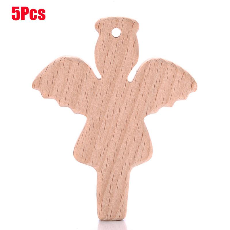 5Pcs Baby Animal Beech Wood Teething Rodent Flowers Clouds Tiny Rod Wooden Teether For Baby Pacifier Chain Pendant Chew Toys