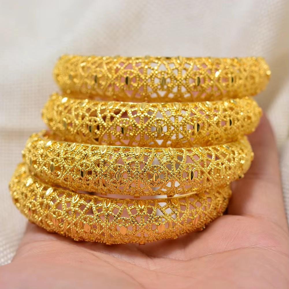 African Gold Color Shiny Bangles for Women Girls Dubai Circle  Bride Wedding Bracelet Ethiopian Jewelry