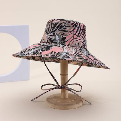 Fashionable Country-style Leaf-patterned Wide-brimmed Fisherman Hat for Summer Outdoor Sun Protection Cap