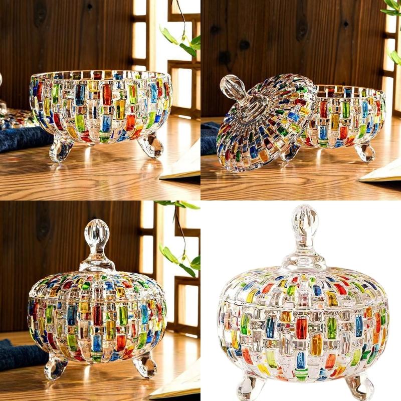 Bunte Glasbehälter mit Deckel Kristallgläser Süßigkeitenschalen Schmuckschatulle für Hochzeit, Weihnachtsfeier Dekorative Süßigkeitenschale