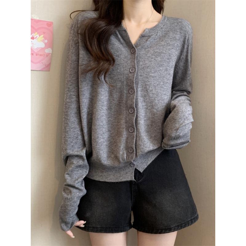 Women's Autumn Knit Cardigan: Short, Simple, Versatile Loose Fit, Casual Round Neck Long Sleeve Jacket