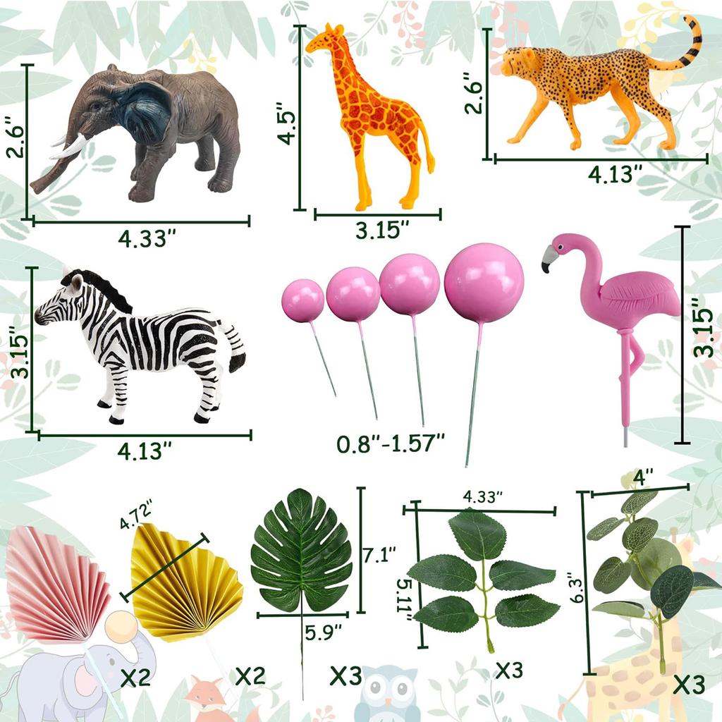 22pcs Pink Jungle Animals Cake Decoration Pink Wild Party Supplies Girl Jungle Safari Cake Decoration for Baby Shower Birthday