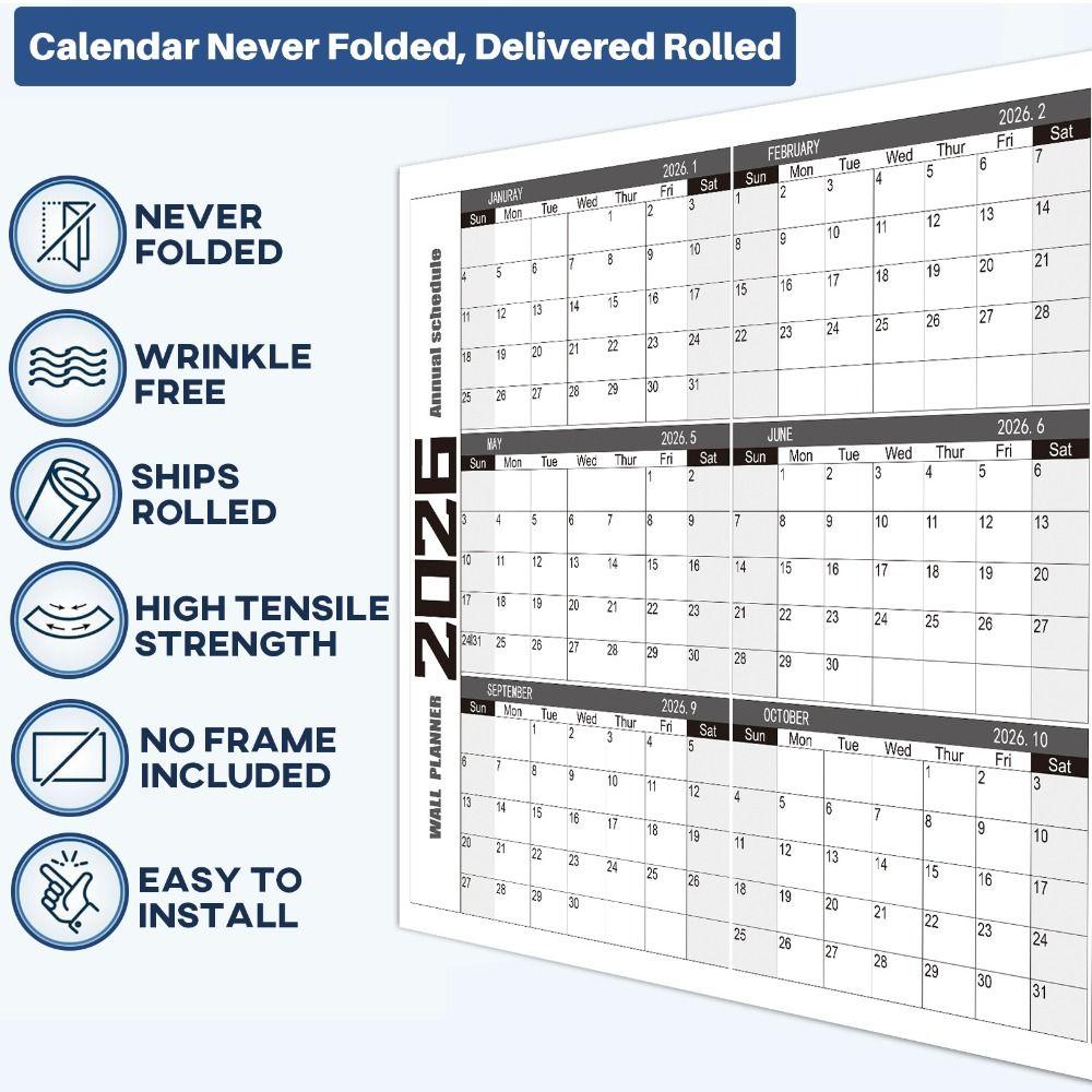 Colorful Large Size Calendar 42x100cm 12 Month Calendar Durable Monthly Planner Calendar  Home Use