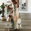 Women Plus Size V Neck Short Sleeve Abstract Floral Printed Long Dress