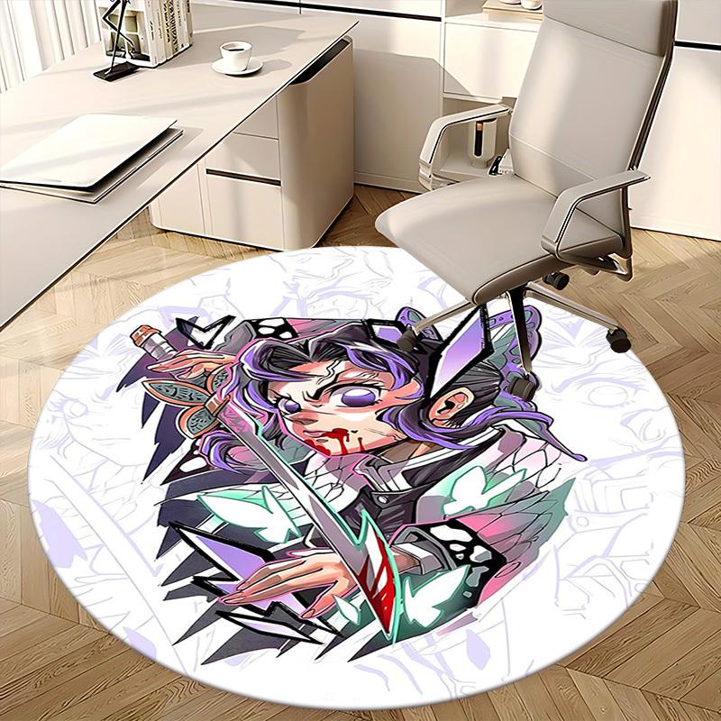 1pc Anime Butterfly Warrior Round Carpet - Office Chair Mat, Anti-Slip Rug for Home Decor