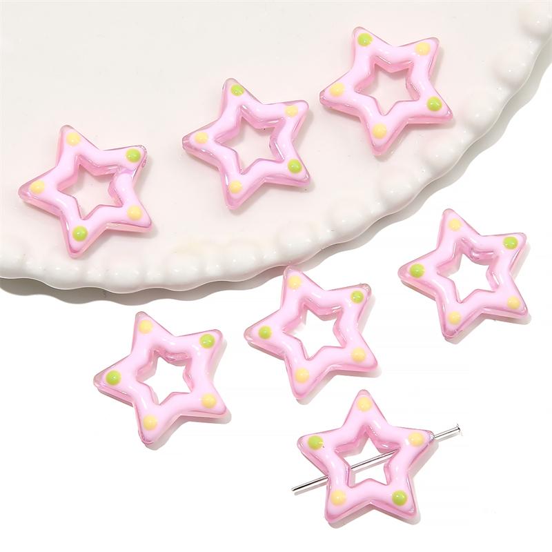 

200Pcs Acrylic Oil Drop Hand-painted Empty Pentagram Beads for DIY Necklace Bracelet Earring Jewelry Making розовый