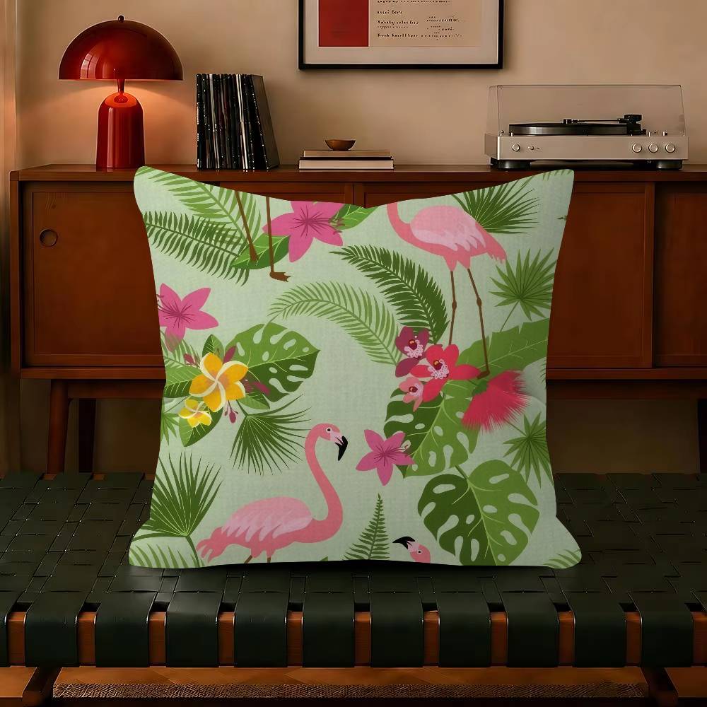 Summer-Themed Flamingo Tropical Leaf Decorative Pillowcase Square Pillowcase Home Office Decorative Cushion Cover