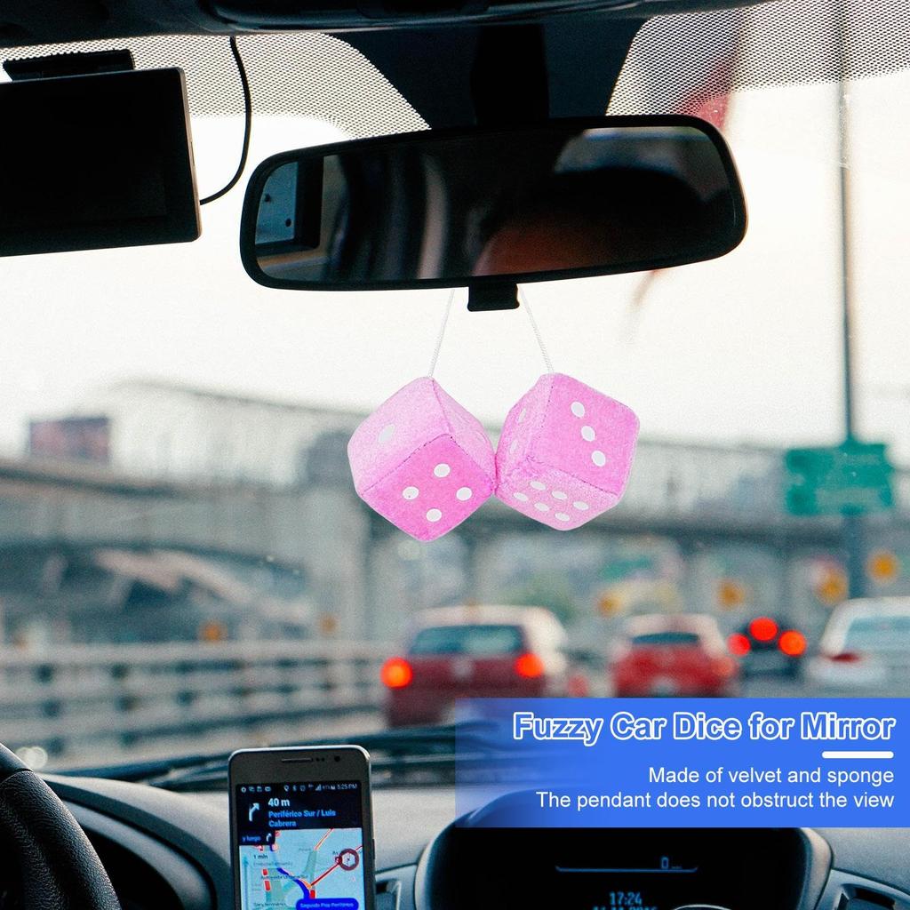 Fuzzy Dice for Car Mirror - Plush Dice Rearview Mirror