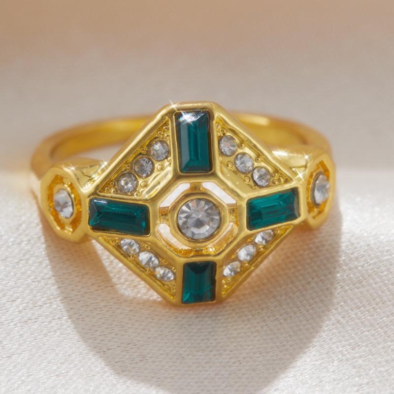 European and American Style Sparkling Zircon Geometric Ring, Women's Retro Trendy Holiday Accessories Jewelry