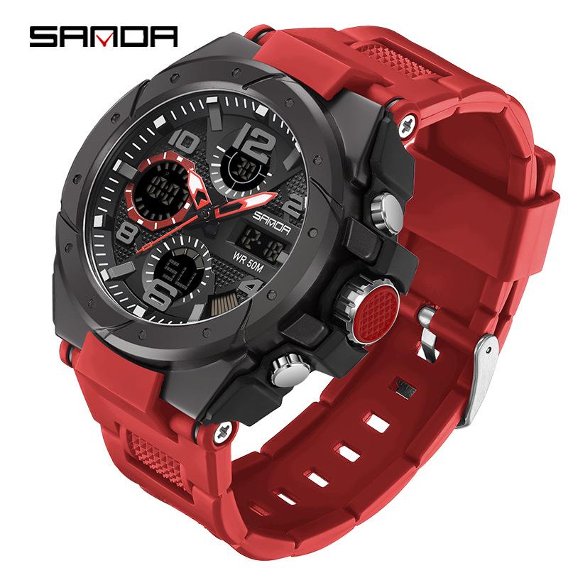 Sanda Men's Multifunctional Dual Display Luminous Waterproof Sports Watch for Teens