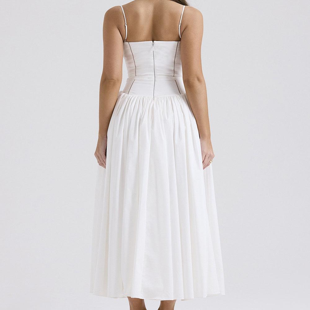 Summer Fashion Strap Dress Elegant Printed Zipper Long Dress