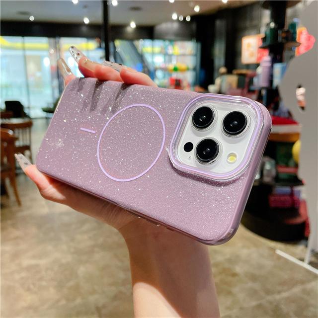For iPhone 15 Pro Max Luxury Flash Glitter Magsafe Magnetic Candy Frame Phone Case For iPhone 12 13 14 15 Plus Protective Cover