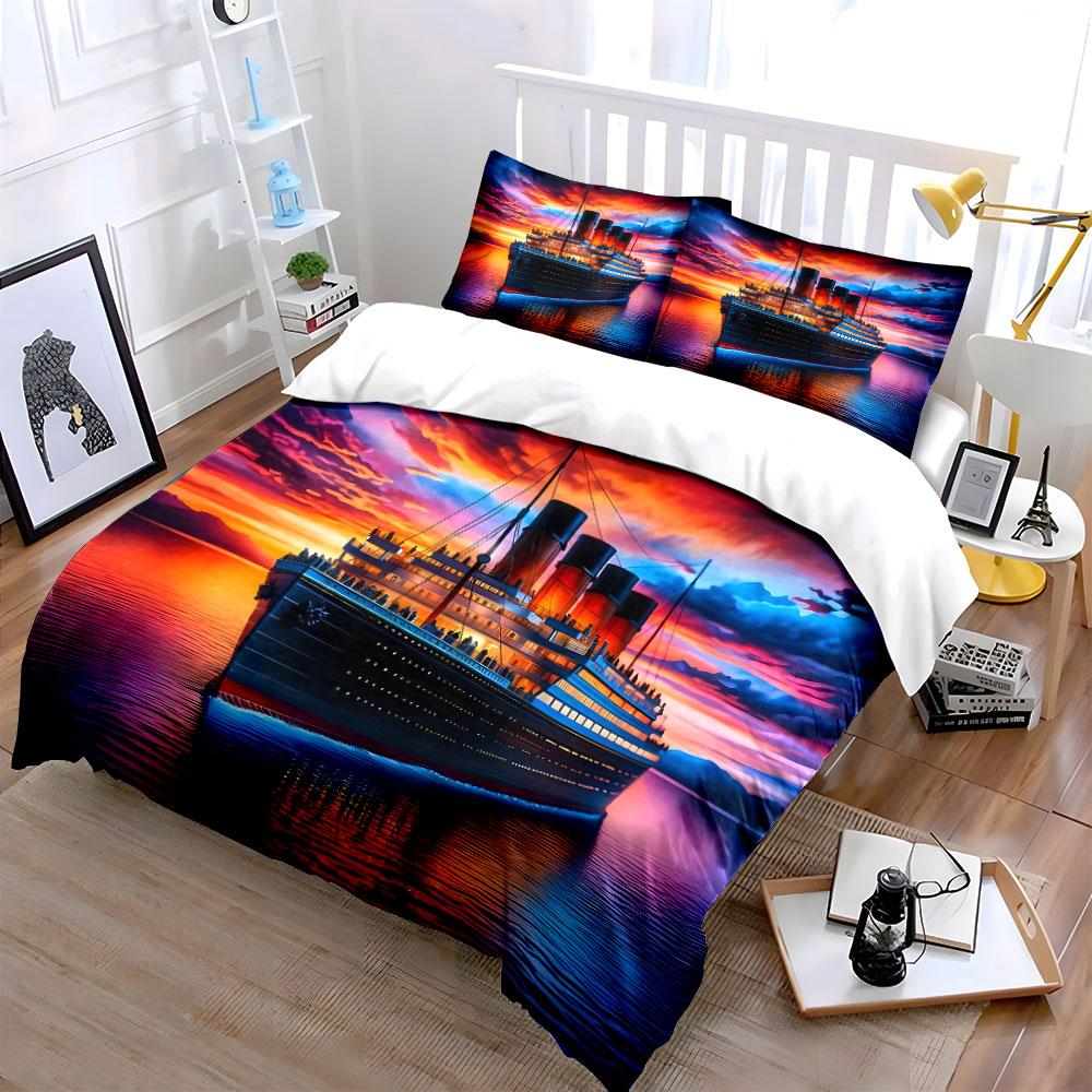 Luxury cruise ship at sunset Print Soft Comfortable Duvet Cover Bedding Set Included 1*Duvet Cover 2*Pillowcases Luxury Gift