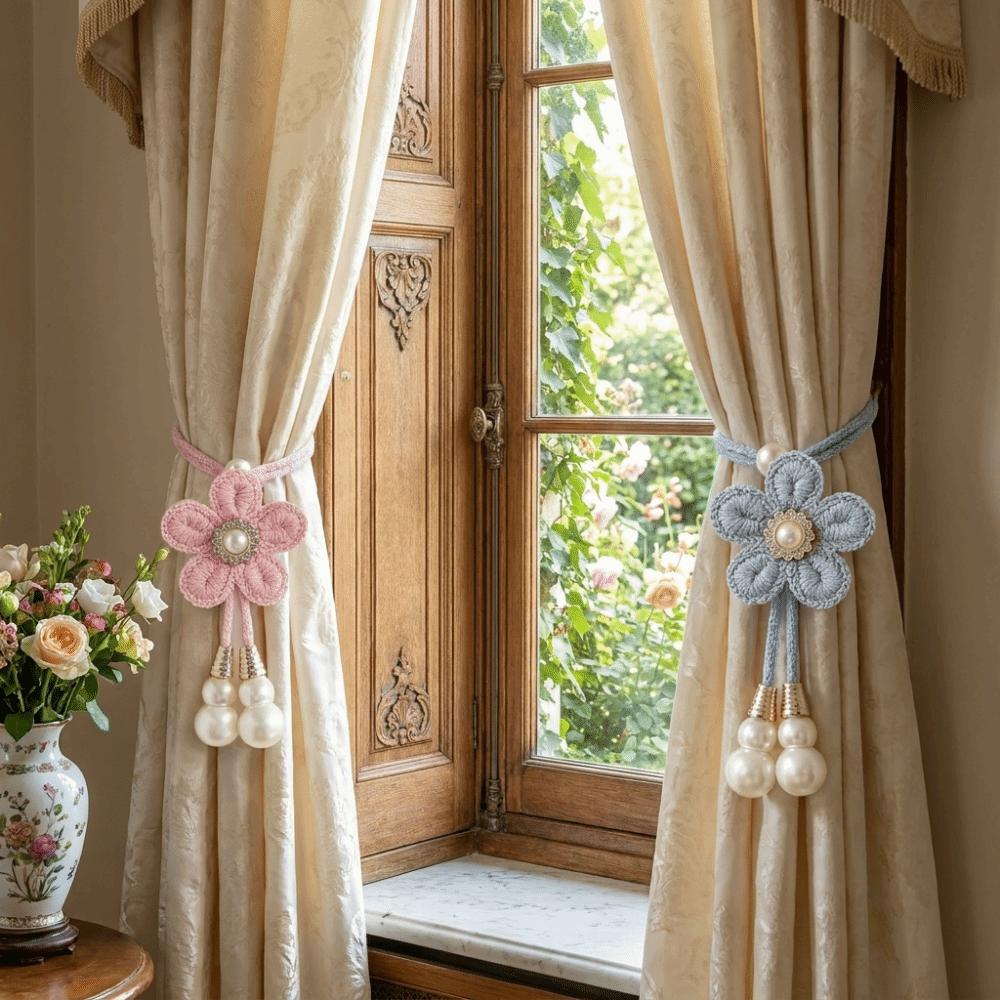 2 Stück Verstellbare Blumen-Vorhangbindung Leichte Perlen-Vorhangschnalle Vorhangseil Wohnzimmer