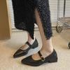 Pointed single shoes women's spring and autumn thick heel soft leather with Mary Jane shoes 2025 new versatile black high heels