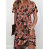 Large Size Women's Summer Casual Dress, Short Sleeved V-neck Floral Print Dress