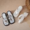 Fashion  Designer Silver Leather Platform Slippers Women Thick Heel Flip Flops Female Muffins Summer Shoes Woman Thong Sandalias