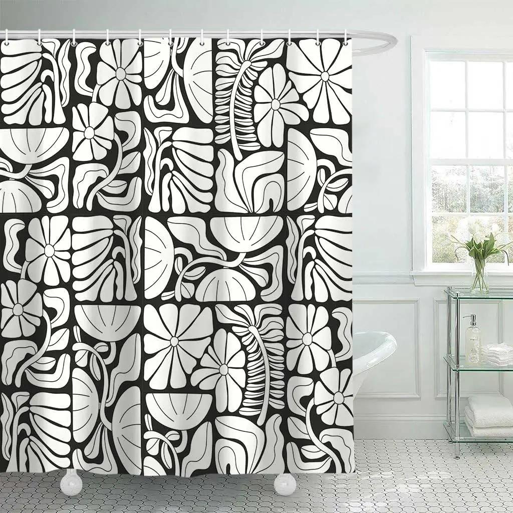 Retro Kwiat Roślina Geometryczna Estetyka Zasłona Prysznicowa Dekoracja Łazienki Abstrakcyjna Kolorowa Kwiatowa Zasłona Prysznicowa 180x180cm
